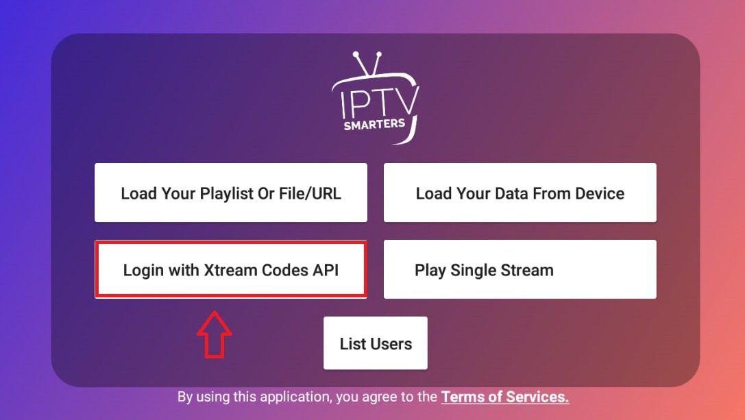 IPTV Smarters Pro - Select Login Type