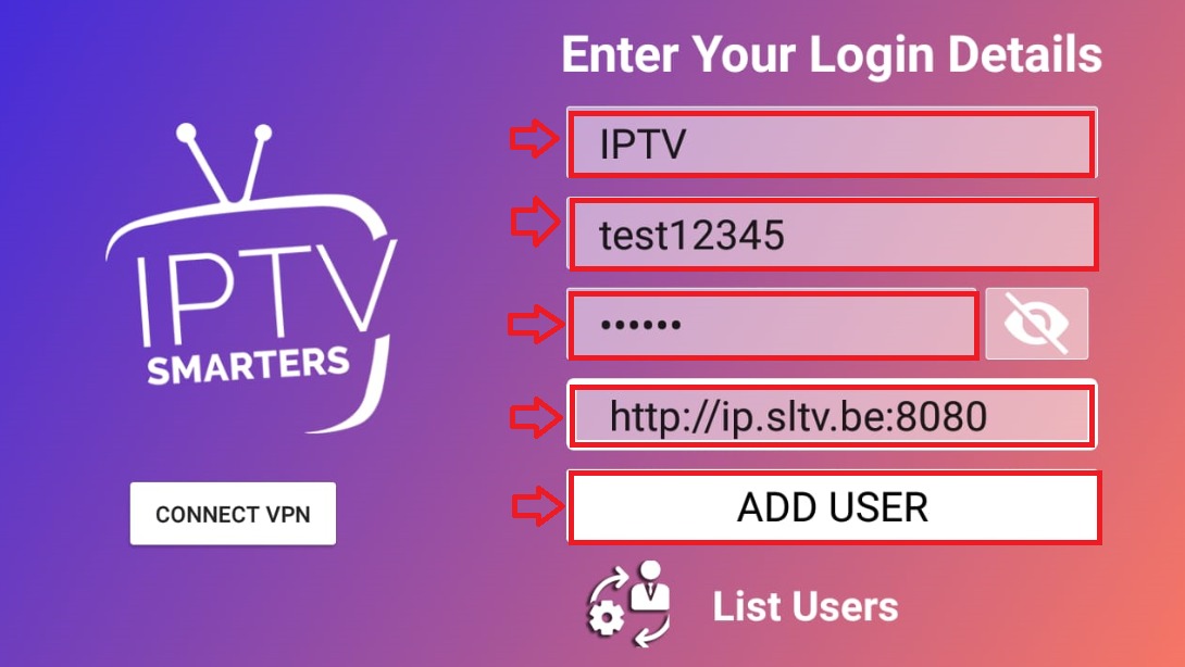 IPTV Smarters Pro - Enter Your Credentials